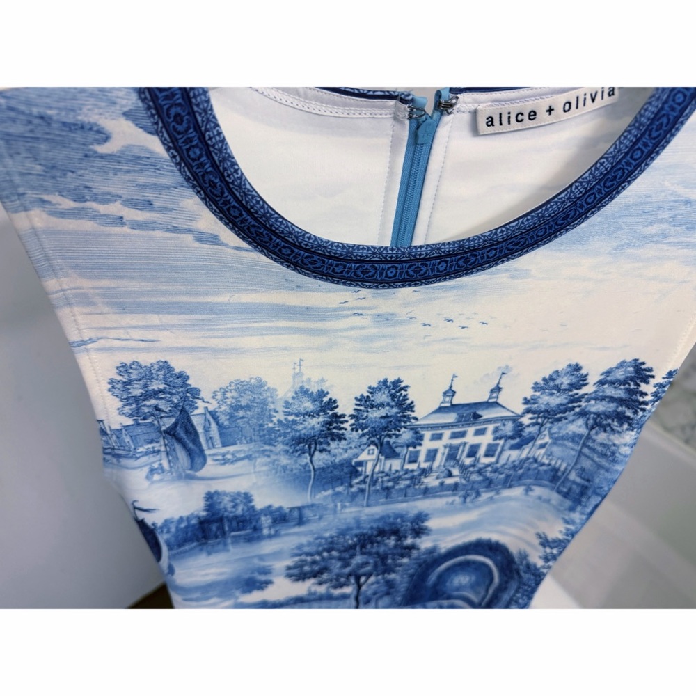 Alice + Olivia Wynell Chateau A Line Mini Dress Blue Toile De Jouy Floral 6 - Picture 7 of 16